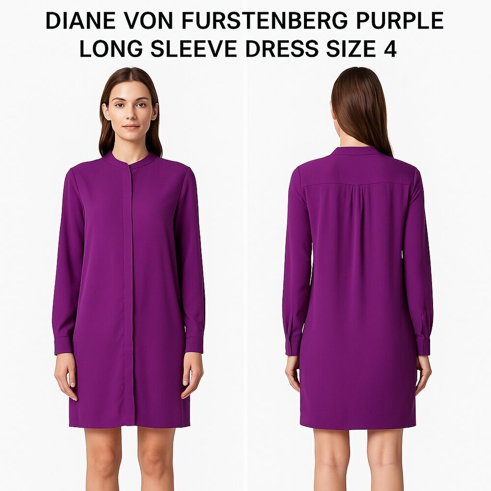 Diane von Furstenberg Purple Long Sleeve Dress Sz 4
